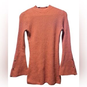 Du Jour Ribbed Bell Sleeve Tunic in Rust